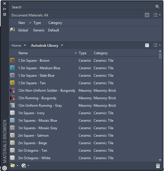 Materials Palette for AutoCAD 2012